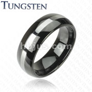 Black IP Tungsten Carbide Ring With Polish Center Stripe Design 