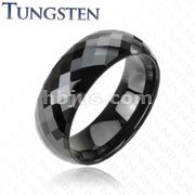 Black IP Tungsten Carbide Ring With Multi-Facelet Prism Design