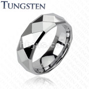 Tungsten Carbide Faceted Ring With Drop Down Edges