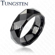 Black IP Tungsten Carbide Faceted Ring With Drop Down Edges
