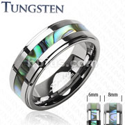 Tungsten Carbide Ring With Abalone Inlay Step Design