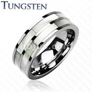 Tungsten Carbide Ring With Dual Mother of Pearl Inlays