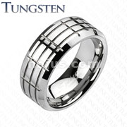 Tungsten Carbide Multi Cross Groove Beveled Edge Band Ring