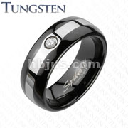 Tungsten Carbide Black IP 2-Tone CZ Band Ring