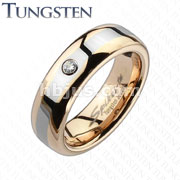Tungsten Carbide Rose Gold IP 2-Tone CZ Band Ring