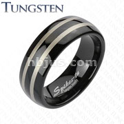 Tungsten Carbide Black IP Band with Double Stripe Inlay Ring