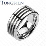 Tungsten Carbide Triple Black Stripes Band Ring