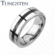 Tungsten Carbide Black Resin Stripe Inlay Band Ring