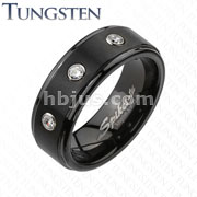 Tungsten Carbide Black IP Triple CZ Band Ring