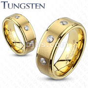 Tungsten Carbide Gold IP Triple CZ Band Ring