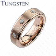Tungsten Carbide Rose Gold IP Triple CZ Band Ring