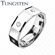 Tungsten Carbide Square Faceted with Multi-CZ Band Ring