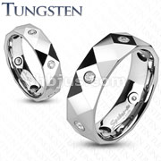 Tungsten Carbide Dia Faceted with Multi-CZ Band Ring