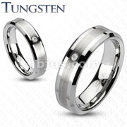 Tungsten Carbide Brushed Center with CZ Band Ring