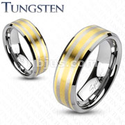 Tungsten Carbide Gold IP Laser Etched Double Stripe Band Ring