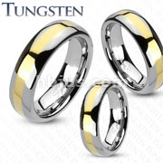 Tungsten Carbide Gold IP Stripe Band Ring