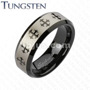 Tungsten Carbide Black IP Laser Etched Multi Cross Band Ring