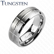 Tungsten Carbide Brushed Center Cross Grooved Band Ring