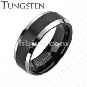 Tungsten Carbide Brushed Black IP Center Band Mirror Polished Edge Ring