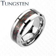 Tungsten Carbide Black/Red Carbon Fiber Inlay Band Ring