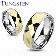 Tungsten Carbide Multi Faceted Gold IP Center Band Ring