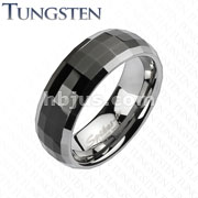 Tungsten Carbide Multi Square Faceted Black IP Band Ring