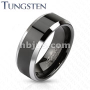 Tungsten Carbide Black IP Center with Beveled Side Mirror Polished Band Ring