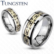 Tungsten Carbide Gold IP Chain Links Design Duo Tone Band Ring