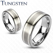 Tungsten Carbide Double Stripe Silver Inlay Band Ring