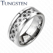 Tungsten Carbide Floral Pattern Over Black Carbon Fiber Inlay Band Ring