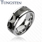 Tungsten Carbide Black IP Multi-Faceted Prism Rhombus Cut Spinner Ring