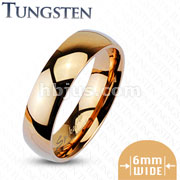 Rose Gold IP Tungsten Carbide 6mm Wide Glossy Mirror Polished Traditional Wedding Band Ring