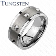 Tungsten Carbide Brushed Center with Multi Spike with Faceted Edges Ring