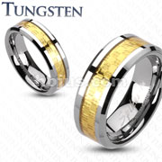 Tungsten Carbide Gold IP Square Checker Inlay Band Ring