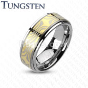 Tungsten Carbide Gold IP Inlay with Laser Etched Zebra Pattern Band Ring