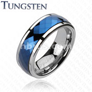 Tungsten Carbide Blue IP Multi-Faceted Prism Cut Spinner Ring