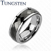 Tungsten Carbide Black IP Multi-Faceted Prism Cut Spinner Ring