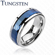 Tungsten Carbide Blue IP Multi-Faceted Square Cut Spinner Ring