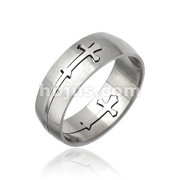 316L Stainless Steel Ring with Carved Cross