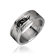 316L Stainless Steel Black Tribal Symbol Ring