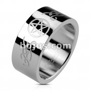 Surgical Steel Ring with Tribal Symbol + Star