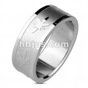 316L Stainless Steel Ring with Pot Leaf Design