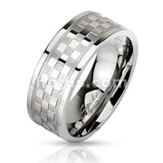 316L Stainless Steel Checker Pattern Ring