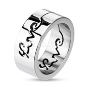 Stainless Steel 'Love' Glossy Mirror Finish Band Ring