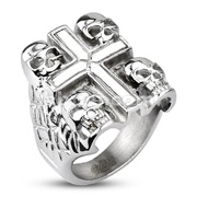 316L Stainless Steel Death Skulls on the Cross Wide Cast Ring
