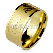 316L Stainless Steel Gold IP Dragons Etched Band Ring