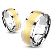 316L Stainless Steel Brushed Gold IP Dome Band Ring