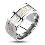 316L Stainless Steel Grooved Edge Spanish Lord's Prayer Square Ring
