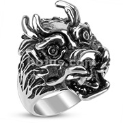 Stainless Steel Ferocious Dragon Wide Cast Ring