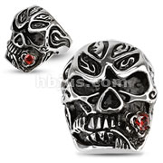 Stainless Steel Salsa Dancer Skull with Rose Red CZ Cast Ring